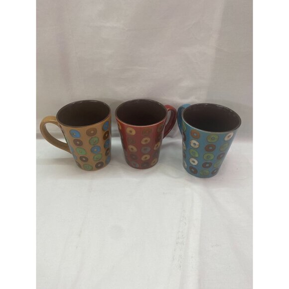 Mr. Coffee Set of 3 Coffee Coupa Mugs, Teal Blue, Tan, Red, with Donuts - Picture 1 of 3